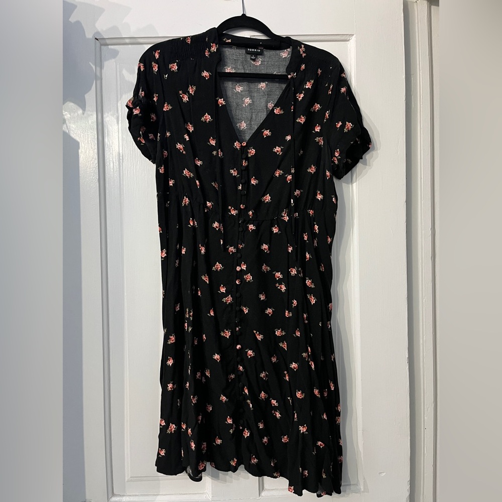 Torrid Black Dress with Pink Floral Pattern